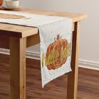 Hello Fall Glitter Pumpkin + Metallic Gold & White Short Table Runner