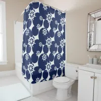 Cruising Ship's Wheel Nautical Blue and White Shower Curtain