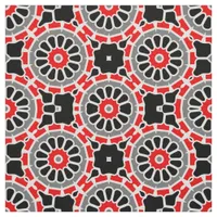 Red Black White and Grey Mosaic Geometric Pattern  Fabric