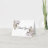 Watercolor Leaves in Gold Mauve Taupe Thank You Card