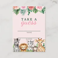Safari Animals Girl Baby Shower Game Card - Jungle