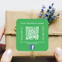 Business name green qr code Facebook Square Sticker