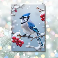 A Pretty Blue Jay on a Snowy Branch Christmas Card