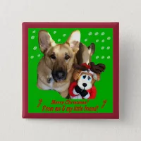 Christmas German Shepherd & Toy Reindeer Button