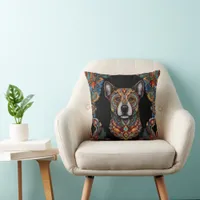 Bohemian Mosaic Majesty: The Painted Dog Throw Pillow