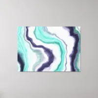 Turquoise, Dark Blue and White Marble Agate Swirls Canvas Print