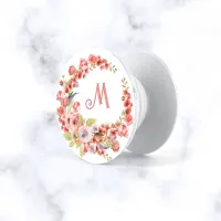 Cute Watercolor Pink Flowers Monogram PopSocket