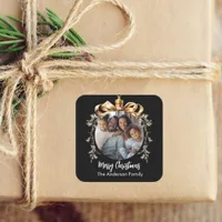 Christmas black gold bauble family photo square sticker