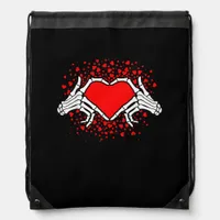 Funny Skeleton Hand Heart Valentines Day Playful Drawstring Bag
