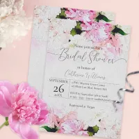 Watercolor Pink White Peony Flowers Bridal Shower Invitation