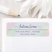 Pastel Watercolor Holographic Blue Return Address Label