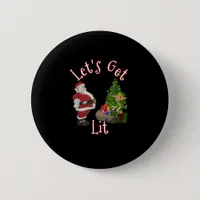 Let's Get Lit Santa Christmas Tree Design Button