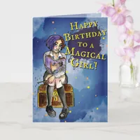 Cute Cartoon Witch Watercolor Teen Girl Birthday Card