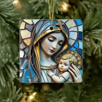 Stained Glass Mosaic | Mary and Jesus Christmas Ceramic Ornament