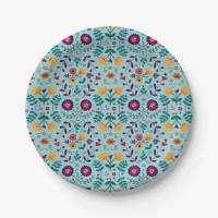 Pretty Folk Art Flowers Pattern Paper Plates