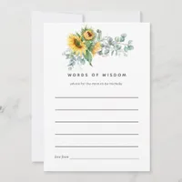 Boho Sunflower Eucalyptus Bridal Shower Advice Card