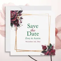 Paper Quilling Burgundy Roses Pearls Save the Date Invitation