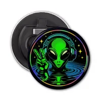 Alien in Headphones giving Peace Sign  Bottle Opener