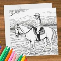 Coloring Color In Picture Girl Riding Pony Card