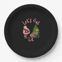 Let's Get Lit Santa Christmas Tree Design Paper Plates