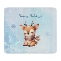 Cute Cartoon Deer in Snow Cutting Board