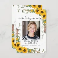 Sunflower Photo Funeral Memorial Prayer Card