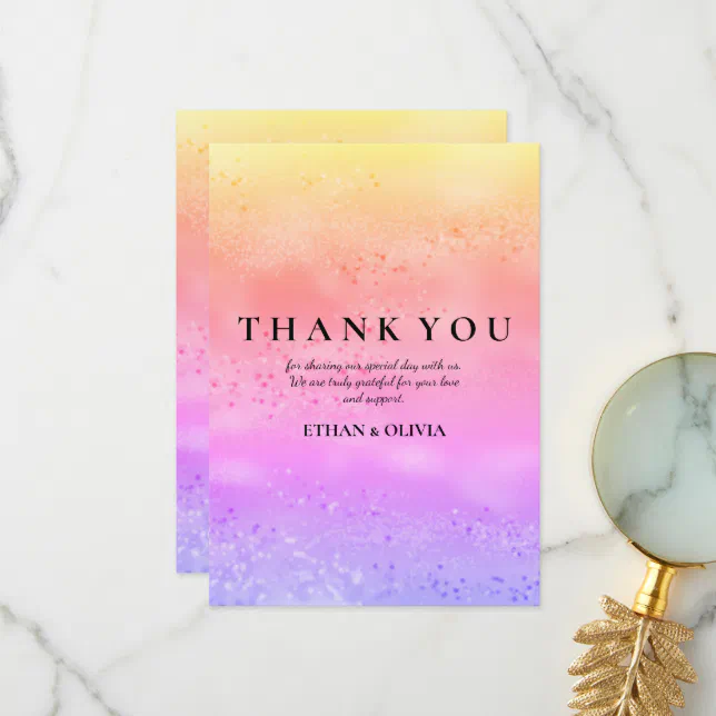 Rainbow Wedding Colorful trendy love Thank You Card