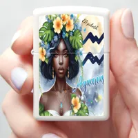Aquarius Zippo: Floral Zodiac Portrait Gift Zippo Lighter