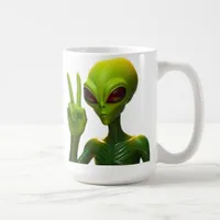 Alien giving Peace Sign Coffee Mug