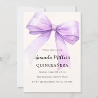 Lavender bow cream elegant Quinceanera Invitation