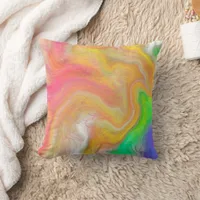 Coral, Blue, Green, Pink Abstract Fluid Art    Throw Pillow