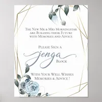 Wedding Guest Book Jenga Dusty Blue Floral Sign