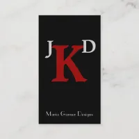 Customizable Black and Red Monogram Business Cards