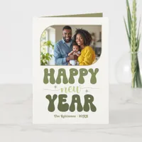 Olive Grove Happy New Year Retro Groovy Photo Holiday Card