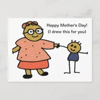 Stick Figures of Mother and Child for Mother's Day Postcard