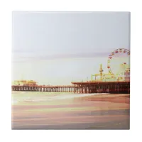 Santa Monica Pier Sunrise Ceramic Tile