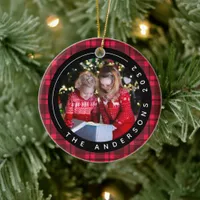 Red Buffalo Plaid Photo Frame Christmas Ceramic Ornament