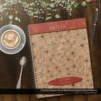 Country Flowers Tan & Red Personalized School Planner