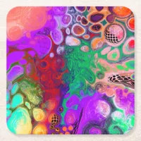 Burst of Colors Digital Fluid Art   Square Paper Coaster
