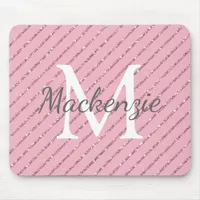 Girly Blush Pink Glitter Stripes Monogram Mouse Pad