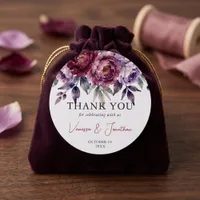 Burgundy Plum Watercolor Floral Wedding Thank You Classic Round Sticker