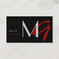 Customizable Black and Red Monogram Business Cards