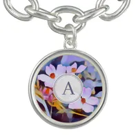 Initial Blue and Purple Tropical Floral Bracelet