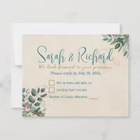 Blush & Sage with Watercolor Foliage Wedding RSVP Card