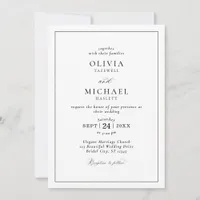 Elegant Minimalist Typography Black White Wedding Invitation