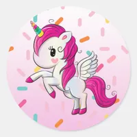 Cute Unicorn and Candy Sprinkles Classic Round Sticker