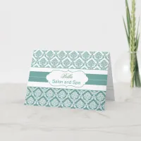 aqua damask Business Thank You Cards