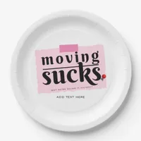 Moving Sucks! Modern Funny Farewell Good Bye Gift Paper Plates