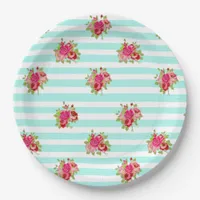 Teal and Pink Floral Vintage Paper Plates