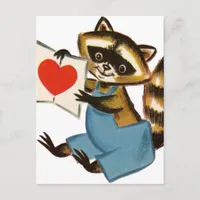 Vintage Raccoon Love Postcard